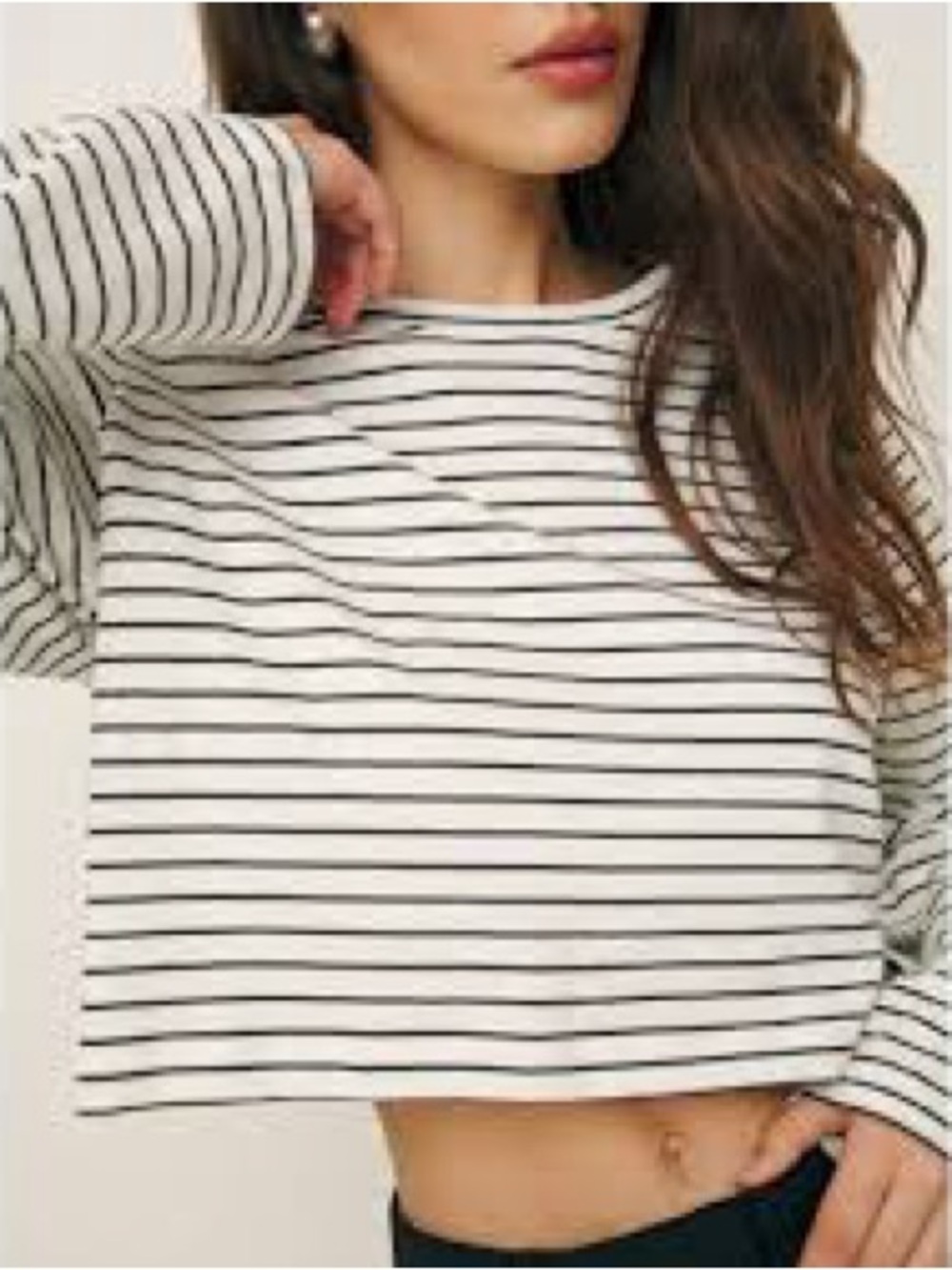 Reformation Black & White Striped Cropped Long Sleeve Tee